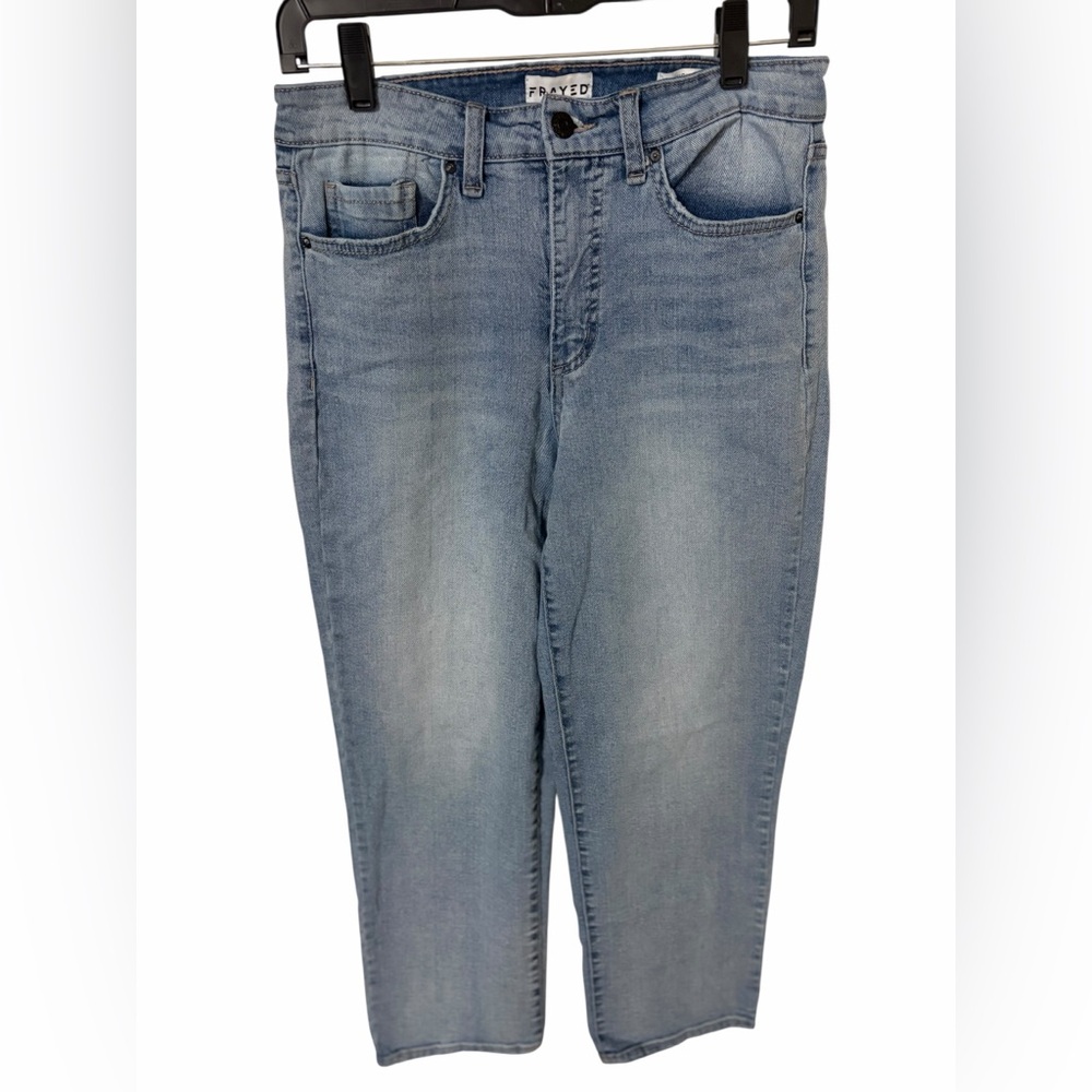 FRAYED High Rise Ankle Straight Jeans Light Wash Size 28